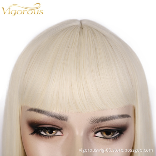 Vigorous Short Bob Straight Wig With Bangs for Black Women Synthetic Bob Wigs Blonde Wig for Party Daily Use Shoulder Length